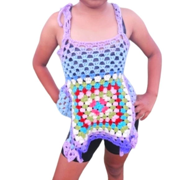 Hand Crafted crop top crochet halter granny square purple festival Rave small - Picture 5 of 17